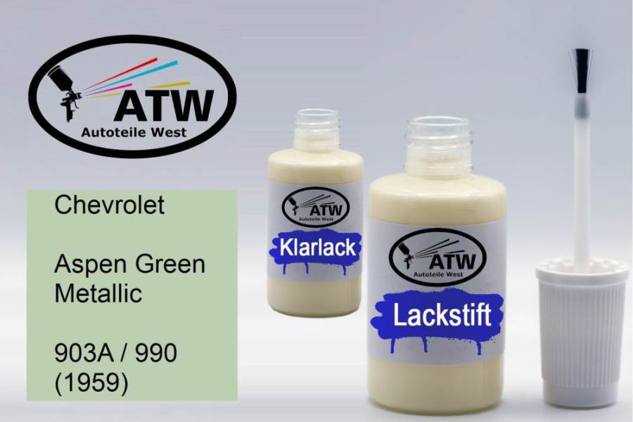 Chevrolet, Aspen Green Metallic, 903A / 990 (1959): 20ml Lackstift + 20ml Klarlack - Set, von ATW Autoteile West.